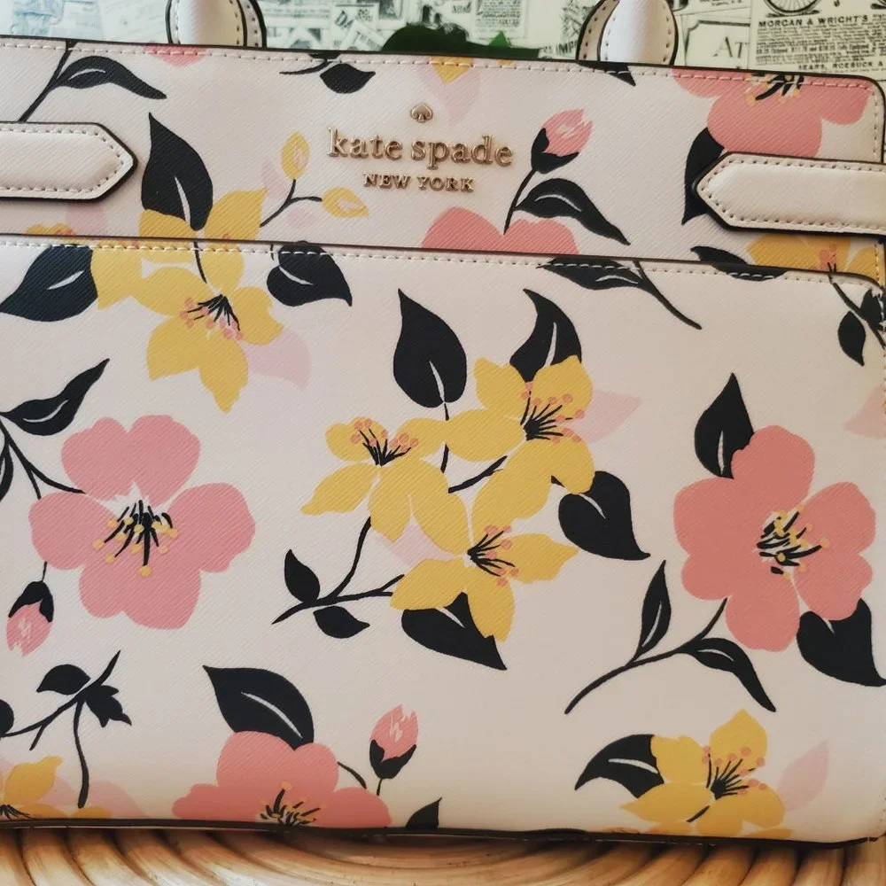 NWT Kate Spade Staci Lily Bloom Floral Medium Satchel Crossbody Cream Multi - Picture 6 of 9